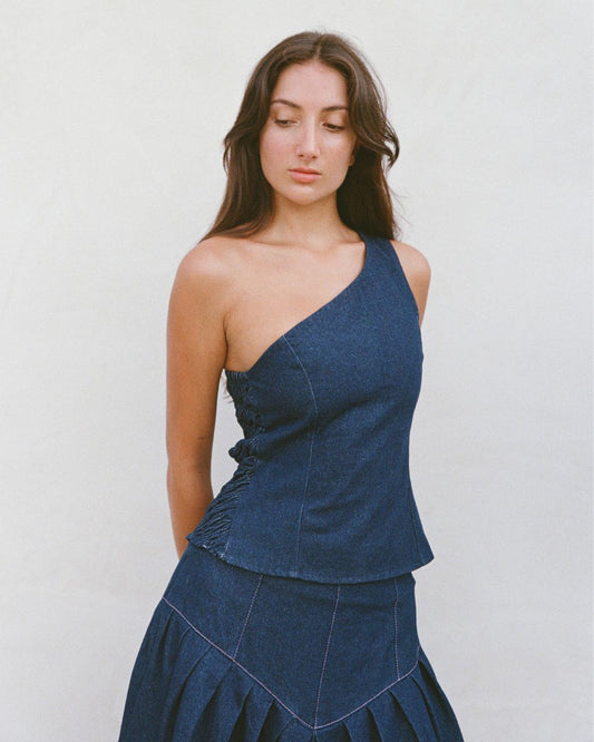 Denim One Shoulder Top