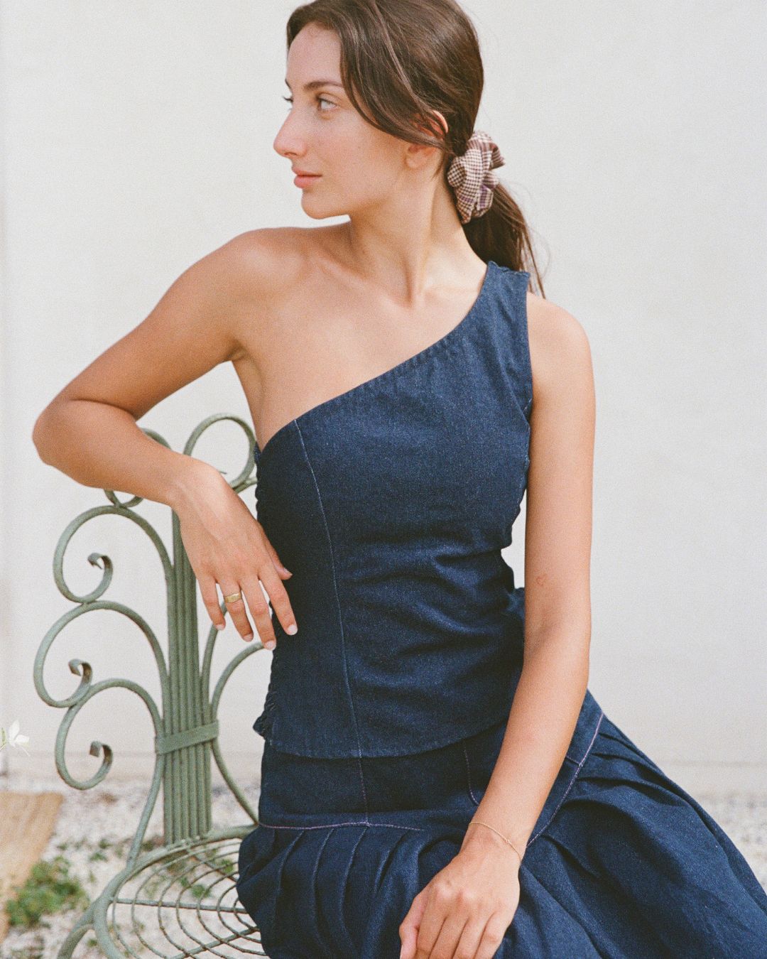 Denim One Shoulder Top