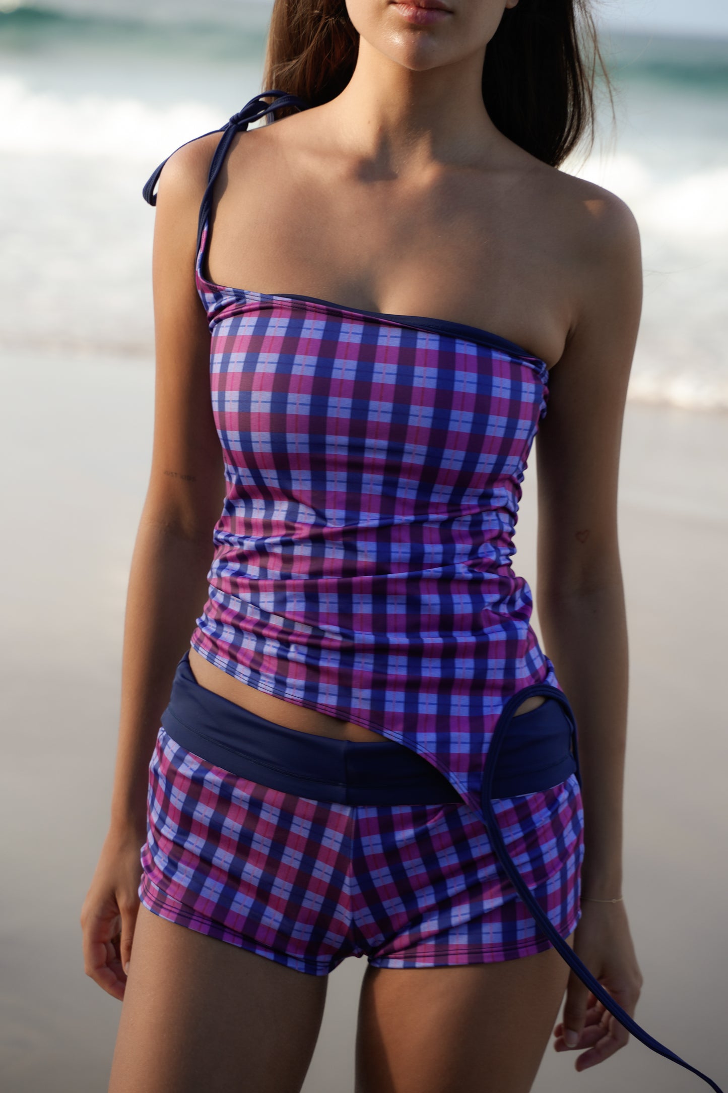 Berry Plaid Tankini Top