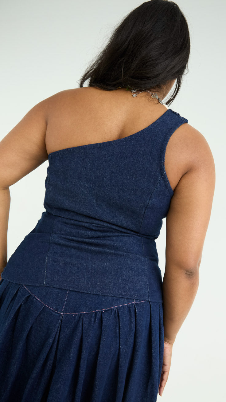 Denim One Shoulder Top